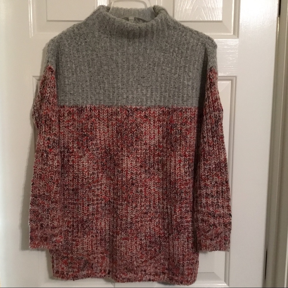 TOPSHOP gray red SOFT turtleneck SWEATER size XS/S - Picture 2 of 6